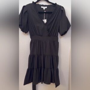Shabby Chic Black Puff Sleeve Ruffle Dress Size Small NWT